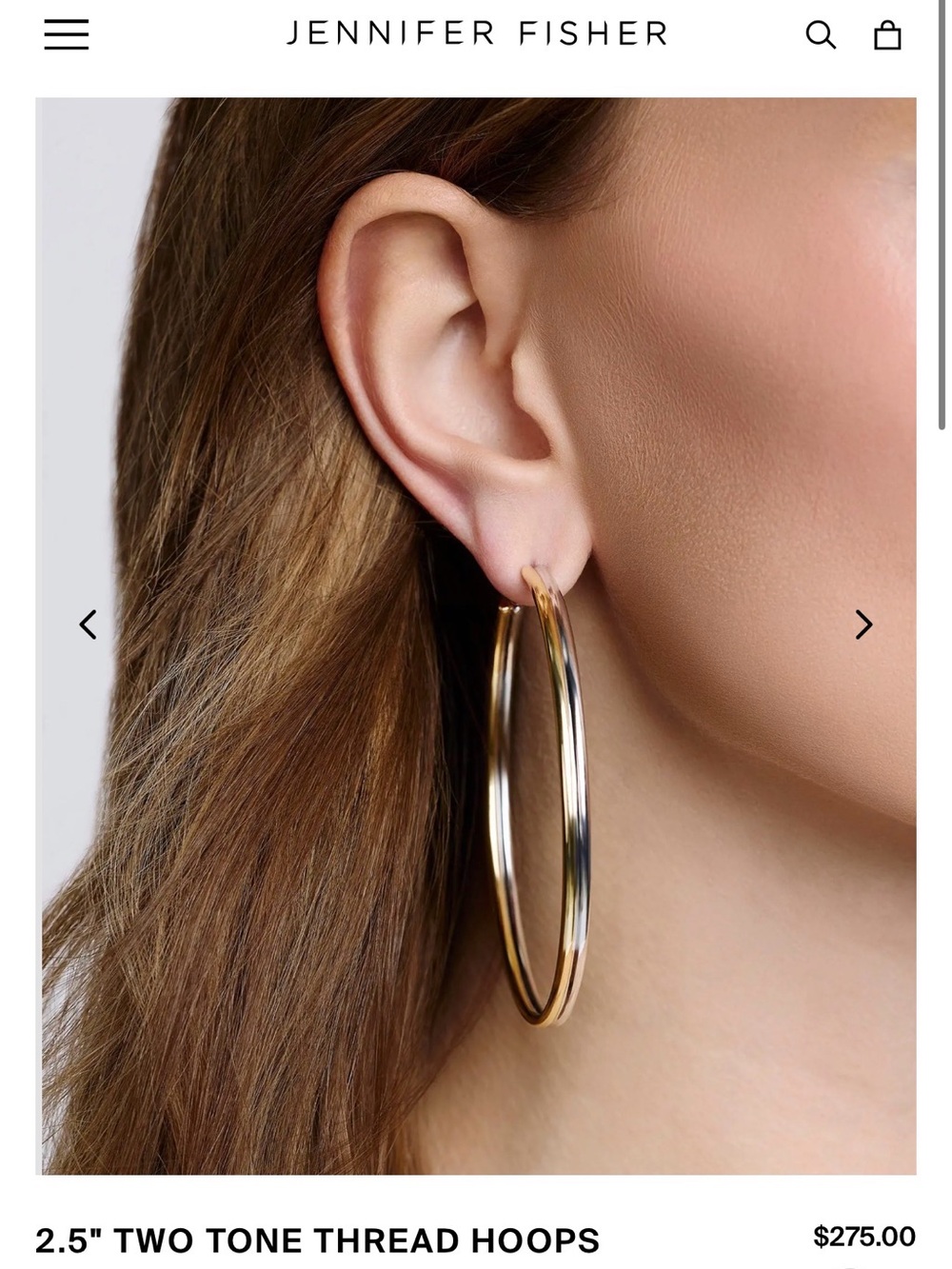 NWT Jennifer Fisher Two-Tone Thread Hoop Earrings in Gold and Silver